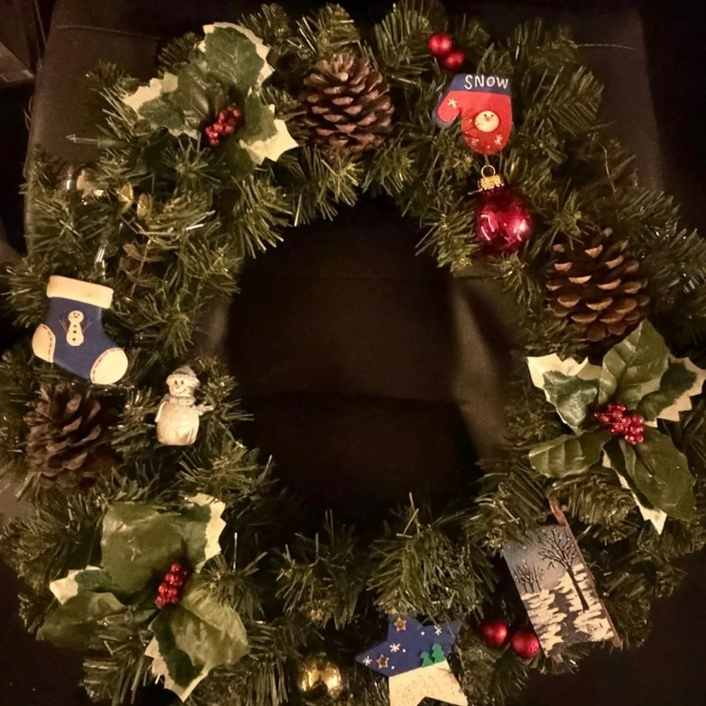 Festive Holiday Wreath with Lights and Ornaments
